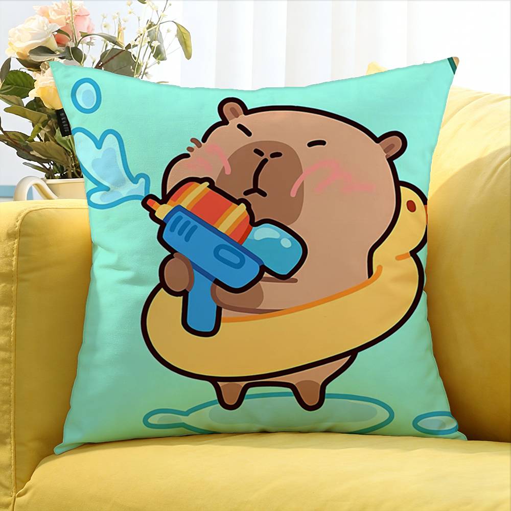 Cute Capybara Household Various Sizes Square Pillow Case For Car Home Bedchamber Decor