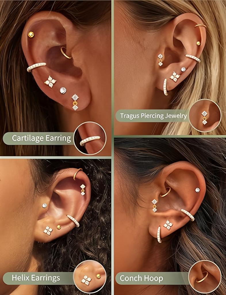 New 316L stainless steel plug-in ear nail set, high-quality zircon inlaid lip nail, ear bone nail, nose nail set