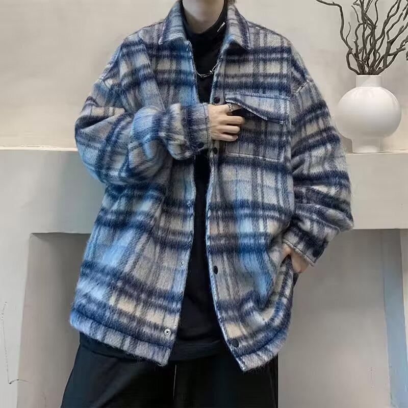 

Men s Autumn/Winter Retro Plaid Lapel Jacket - Versatile, Handsome, and Casual Couple Wear M синій