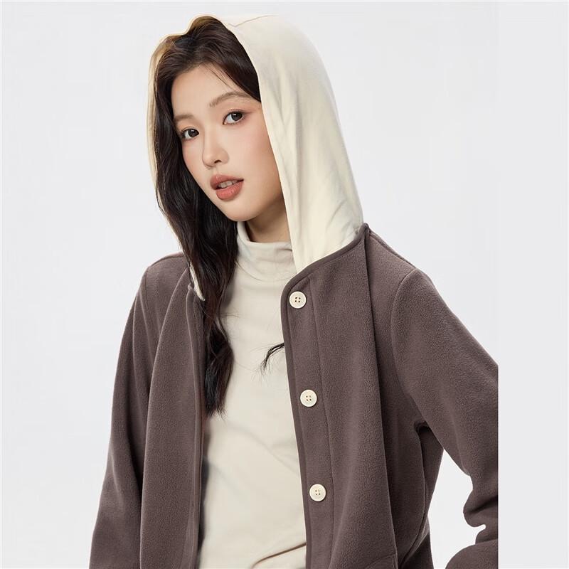 Giordano Women's Loose Fit Fleece Jacket with Removable Hood