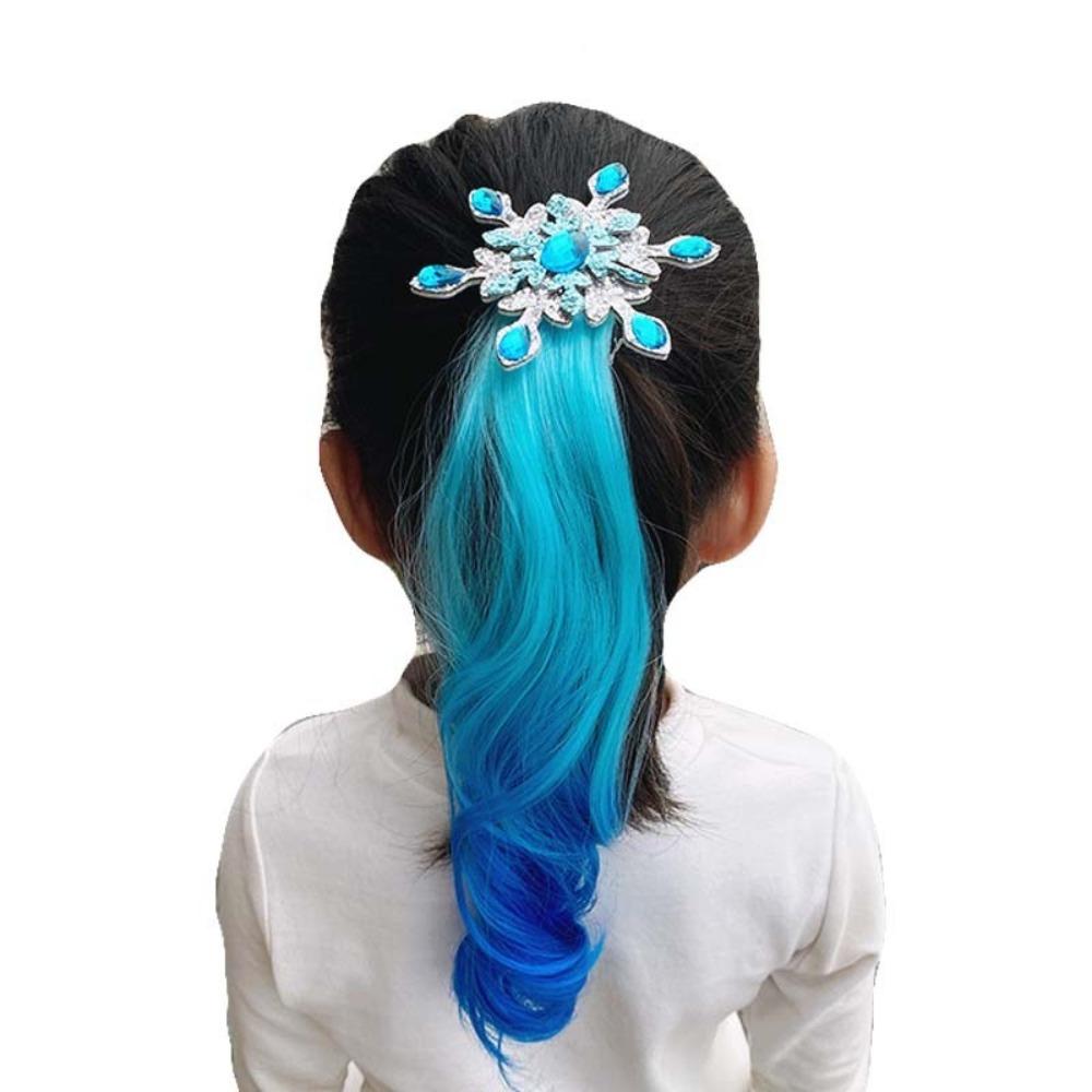 Cute Gradient Snowflake Wig Hair Clips Colorful Elastic Frozen Bow Hair Clips Kids Gifts Princess Hairpins Hair Accessories