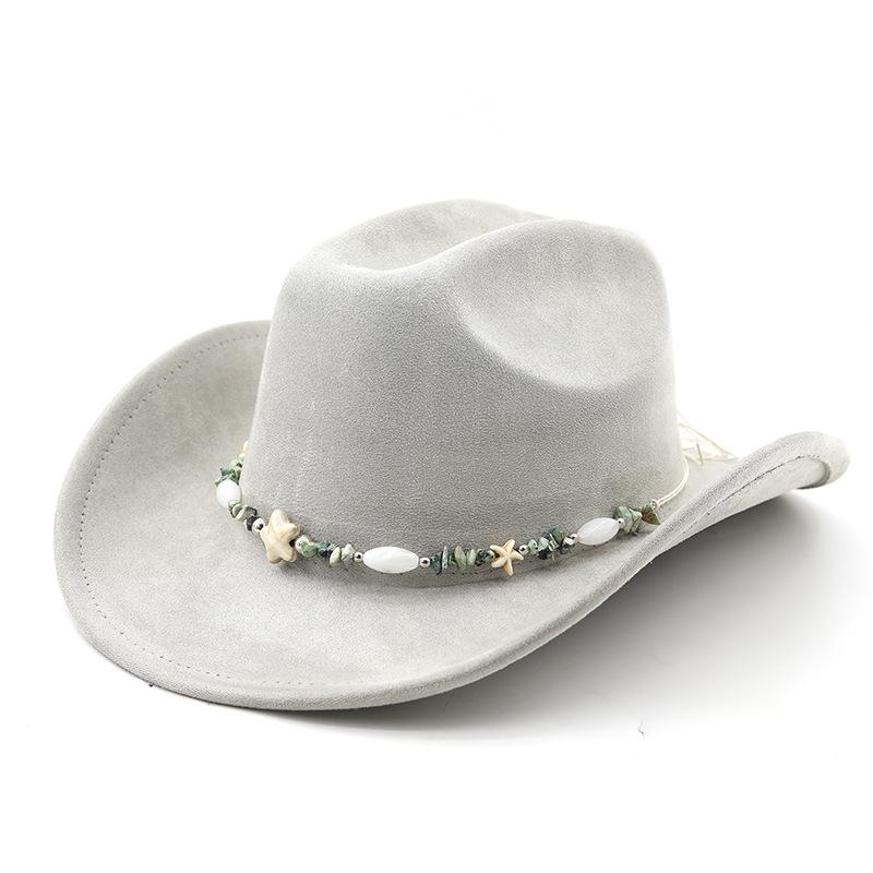 Western suede upturned edge Western cowboy hat Men's and women's outdoor travel hat Rolled brim Ethnic style top hat Felt hat