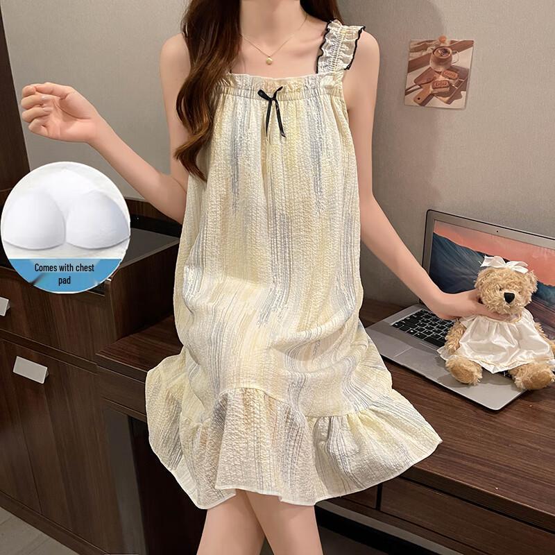 Langsha Women's Sweet Sleeveless Nightdress with Chest Pads