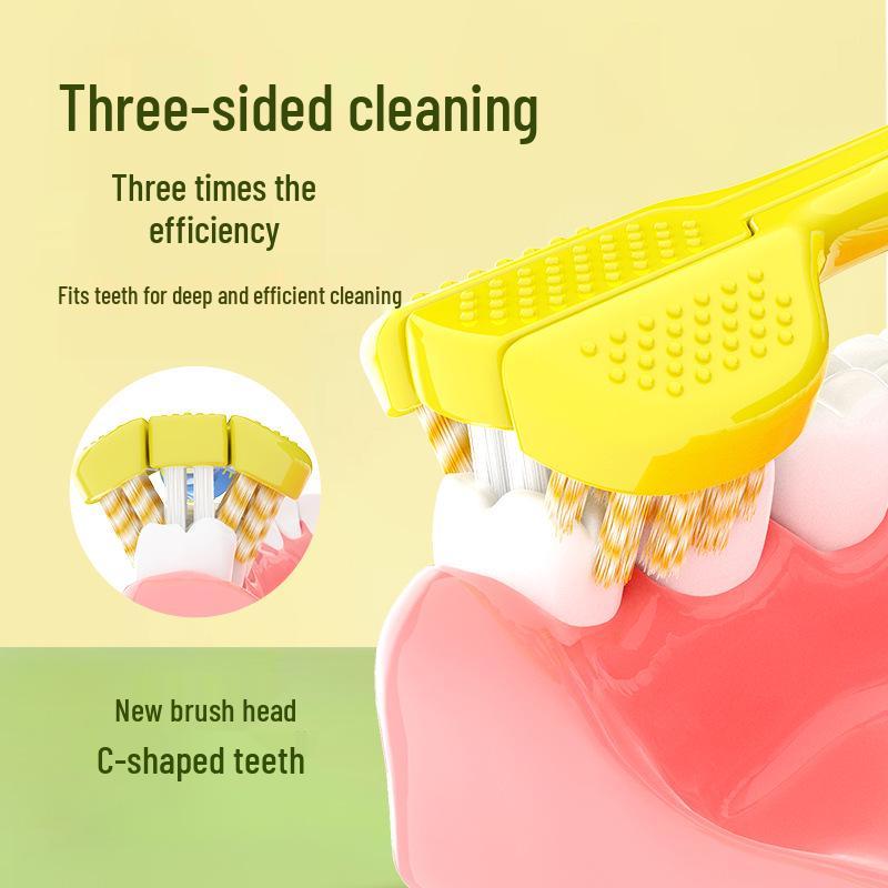 Popular Kids' Soft Bristle Three-Sided Toothbrush, Ages 3-12, Adorable Cartoon Giraffe Design