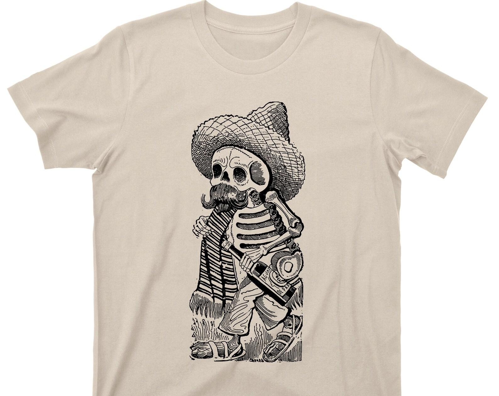 Maderista Calavera T Shirt - Famous Mexican Revolution Artist Jose Guadalupe Posada Vignette Feast Dead Alcohol Artwork Graphic TShirt S