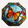 Colorful Butterfly Stained Window PanelUmbrella, Portable 3-Fold Compact Umbrella,Christmas Gift ES535