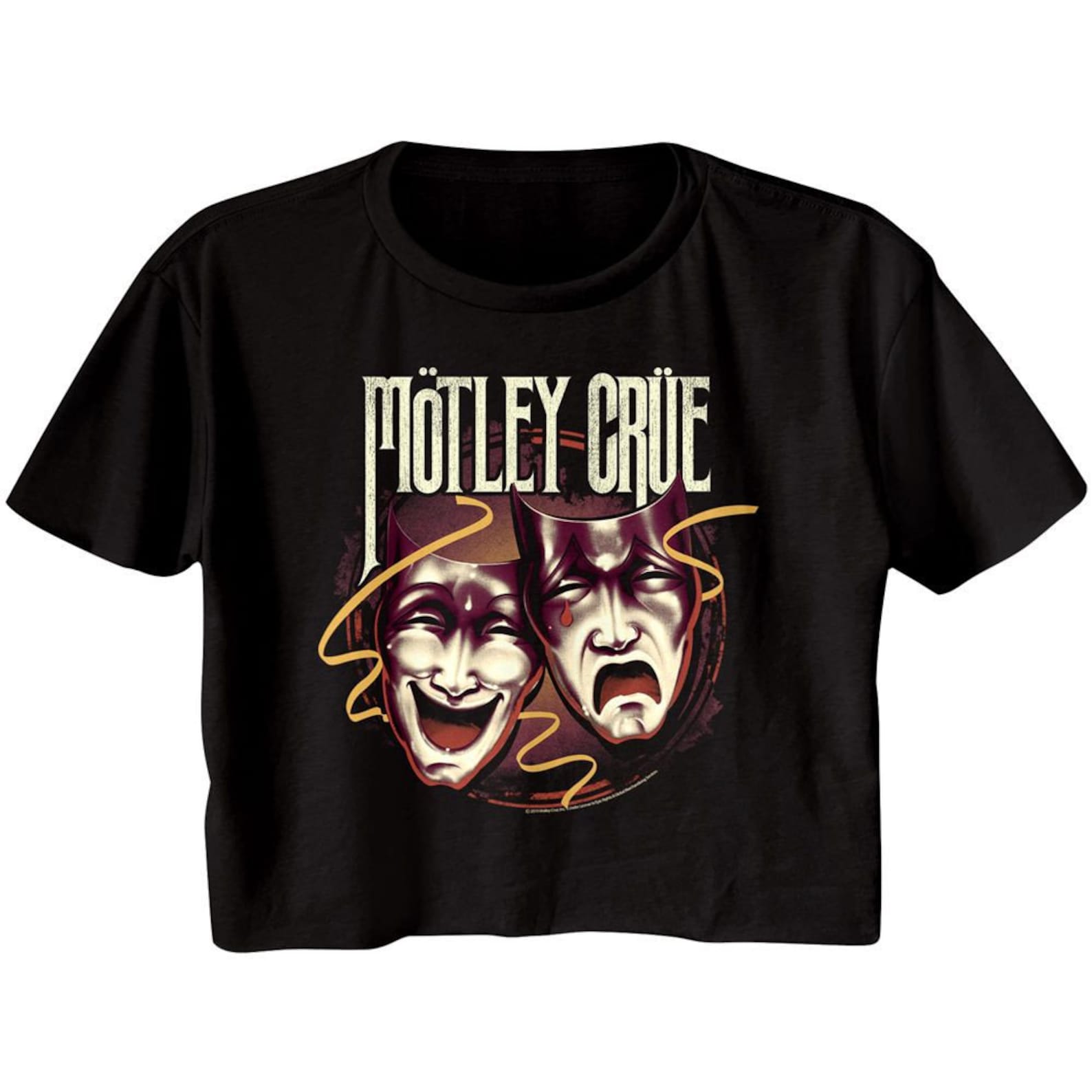 Motley Crue Drama Masks Black Ladies Festical Cali Crop T-Shirt 2XL