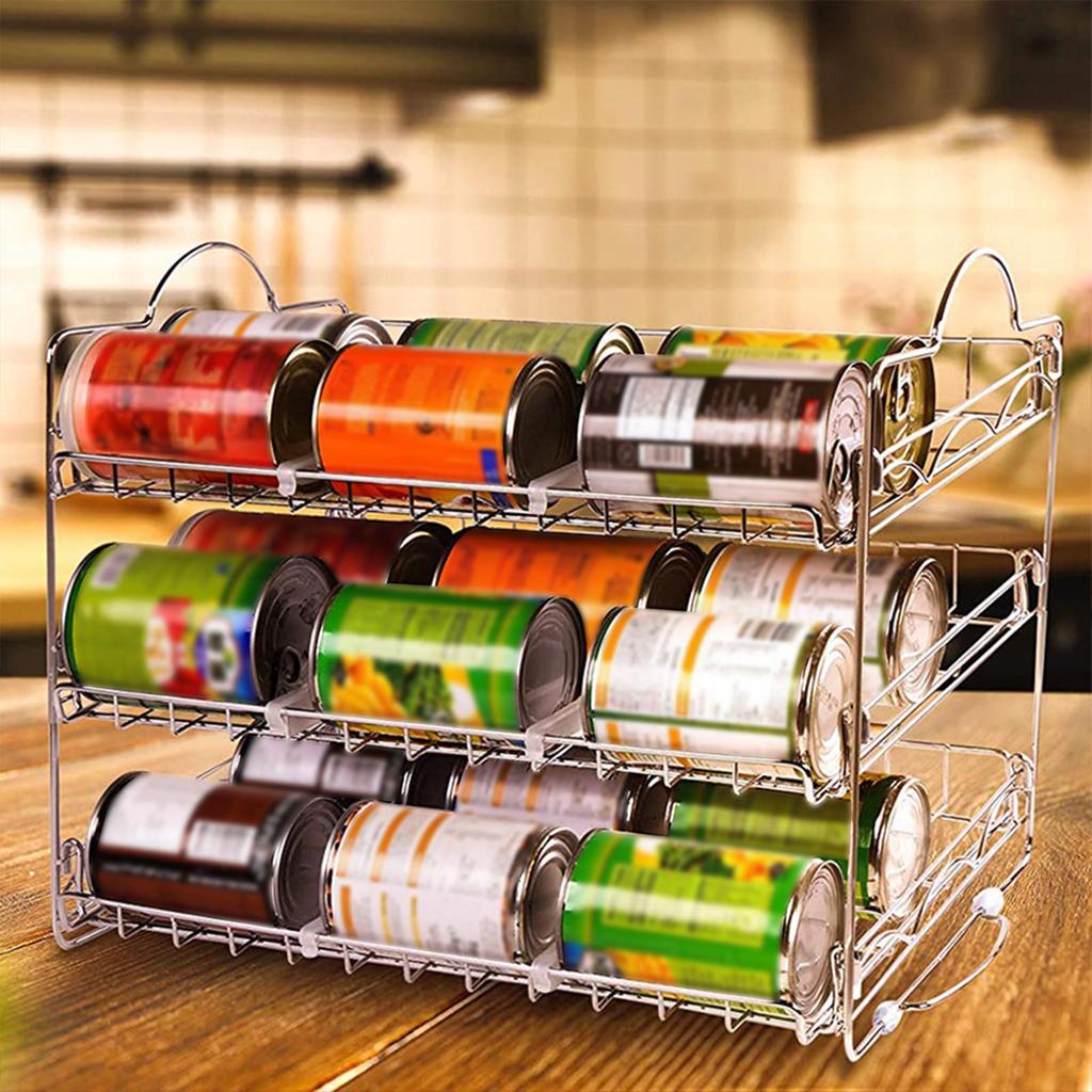 3 Tier Can Organizer Rack, Storage Dispenser, Multipurpose Space Saving Pantry Organization for