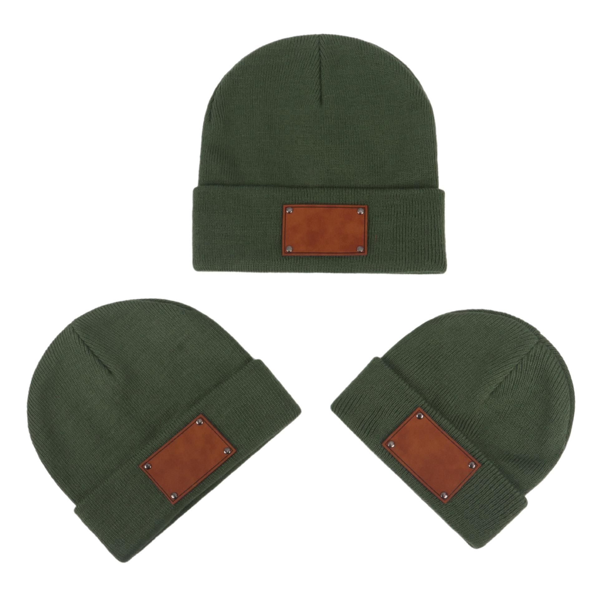 

Engravable Leather Patch Knit Beanie for Infants, Toddlers & Adults Small (0-18 months)