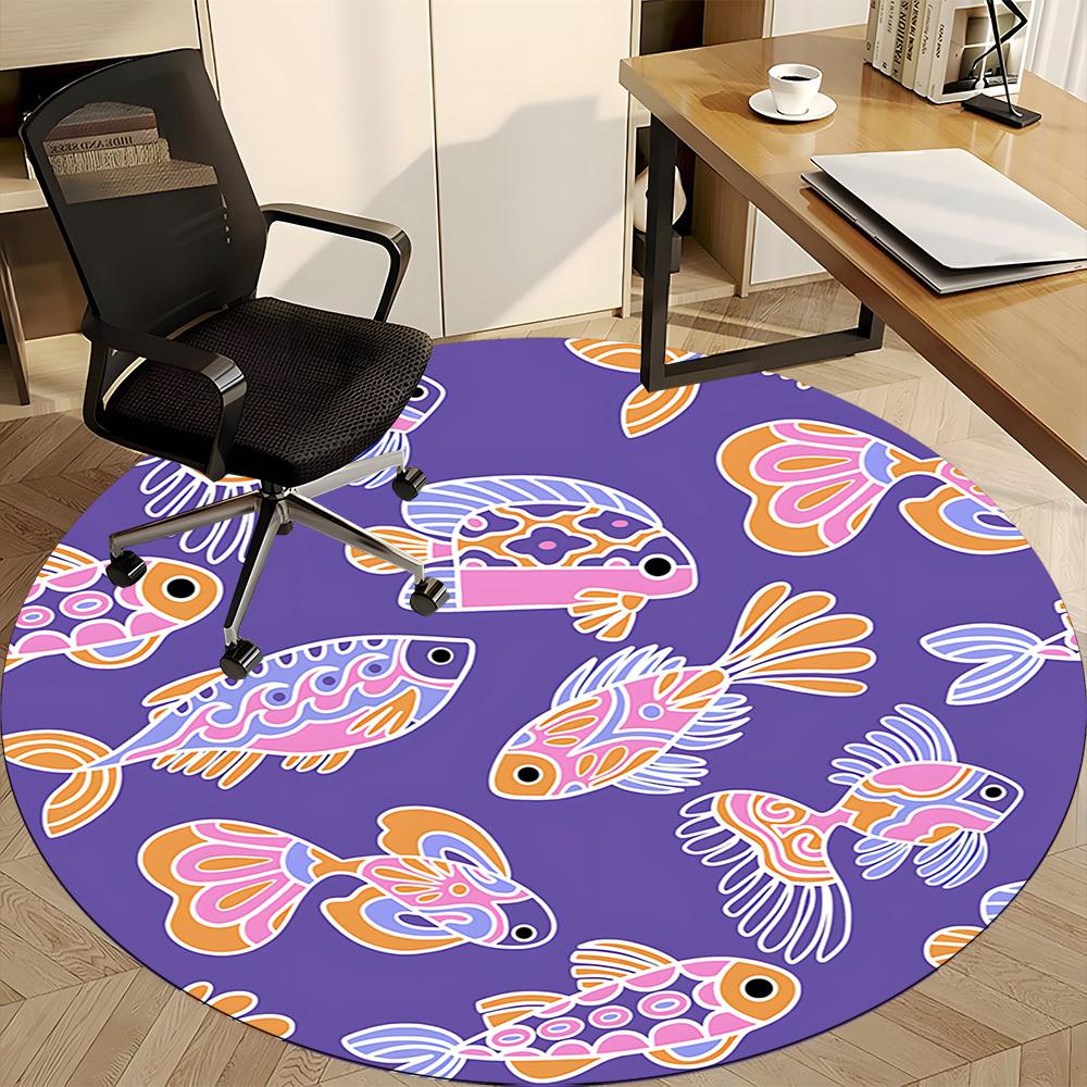 1pc Fish Pattern Office Round Rug, Non-slip, Soft and Durable Office Rug for Interior Decoration, Perfect for Office, Beautiful Decoration yy260323032