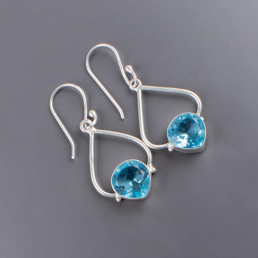 Sky Blue Topaze Gemstone 925 Sterling Silver Artisan Jewelry Earrings For Wife EE-33-6