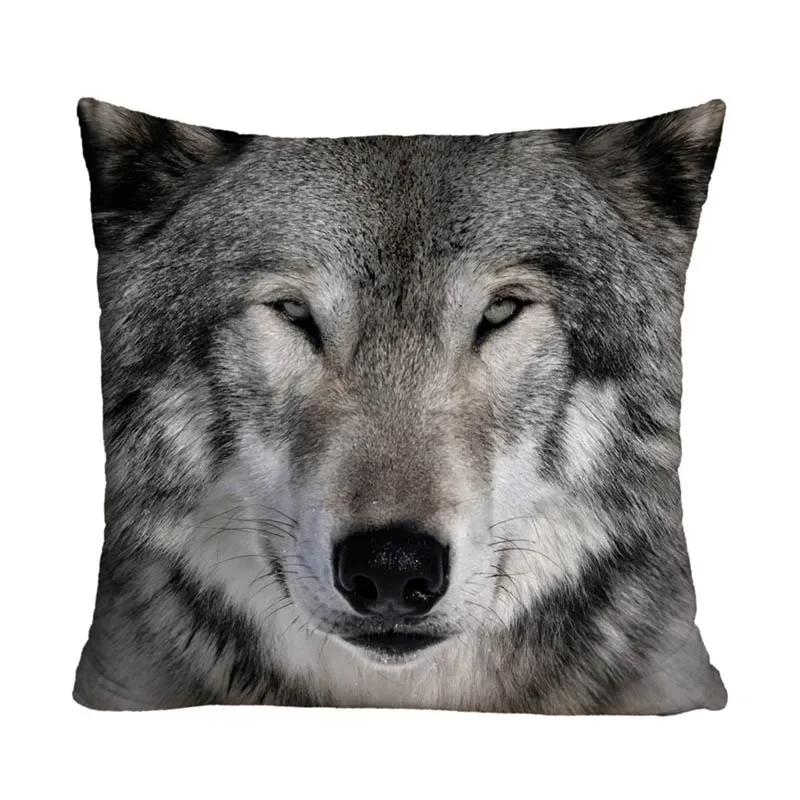 Tiger Lion Cat Wolf Printed Polyester Pillow Cover Cushion Cover Bedroom Home Sofa Square Animal Decorative Pillowcase 45X45Cm