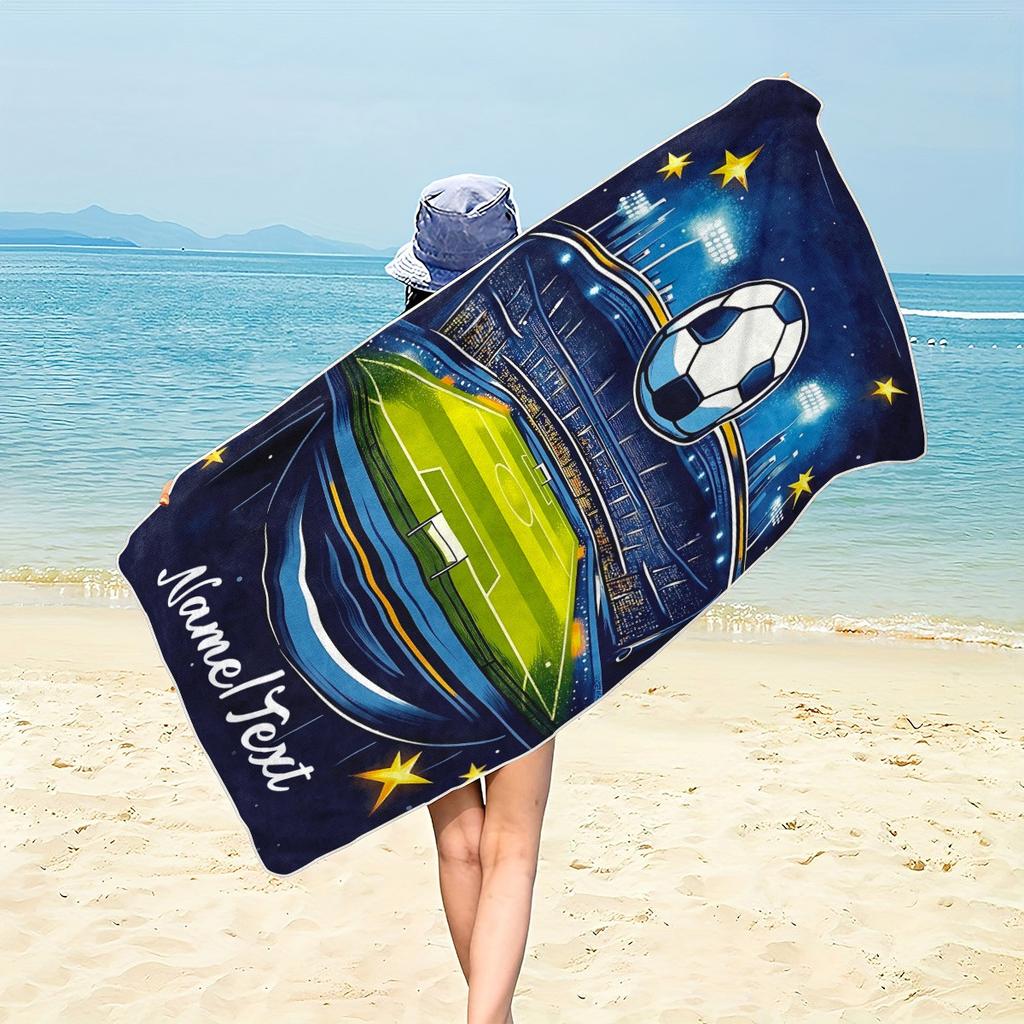 Custom Soccer Stadium Beach Towel Personalized Name Text Print Soft Quick-Dry Large Bath Towel for Sports Fans Gift