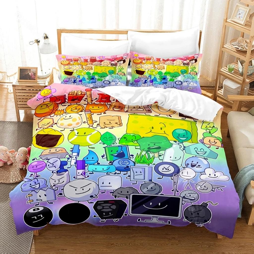 Jacknjellify BFDI Bedding Set 2/3Pcs Duvet Cover Pillowcase Twin Full Queen King Size Soft Anime Bed Set Battle for Dream Island