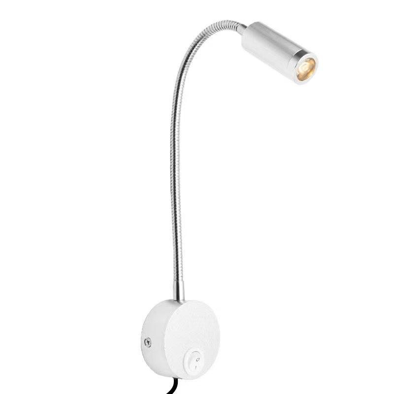 Wall Lmap Sconces Clamp Light 3W Bedroom Lamp On/Off Switch White Silver Black Flexible Gooseneck Home Bedside Reading Lights