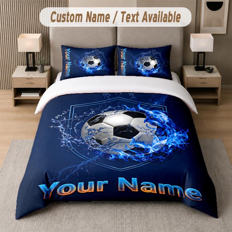 Soccer Theme Custom Text Or Name 3Pcs Bedding Set 1 Flat Sheet & 2 Pillowcases Personalized Home Bedding
