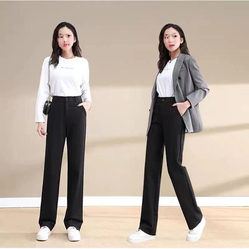 Women's Black High-Waisted Wide-Leg Pants - Spring & Autumn Casual Loose Fit