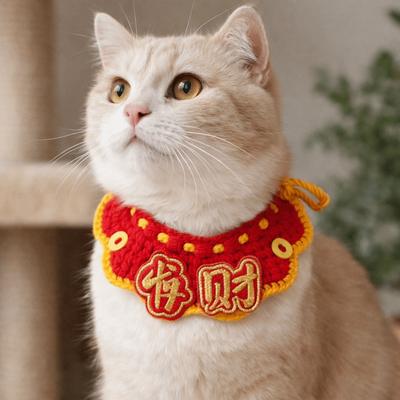 Festive Gifts Cartoon Chinese Style Pet Scarf Handmade Red Cat Knitted Scarf Funny Adjustable New Year Dog Costume Pet Costume
