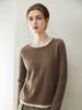 Round Neck 100% Pure Cashmere Two-in-One Knit Pullover, Autumn/Winter, Long Sleeve, Versatile Lazy Style