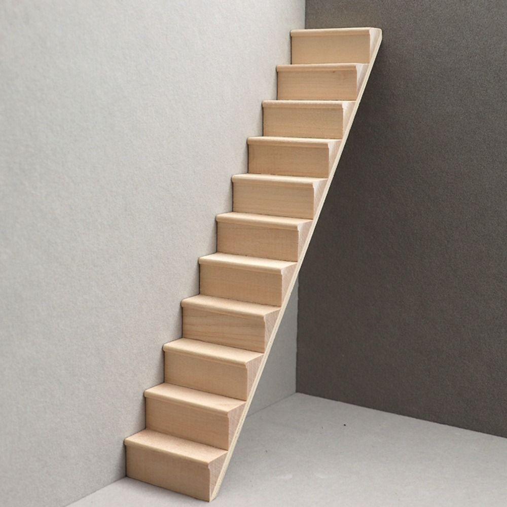 DIY Mini Stairway Model Miniature Stairs with Handrail Cute 1:12 Dollhouse Furniture  Scene Props