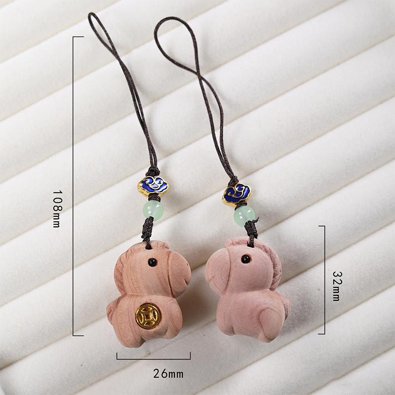 Creative Sandalwood Zodiac Horse Keychain Pendant Mobile Phone Hanging Decor Cute Wooden Artifacts Small Ornament Couple Gifts