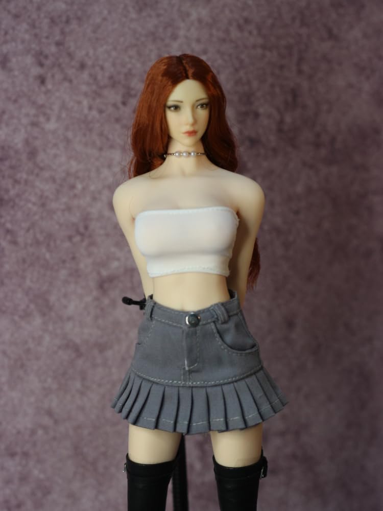 DMTOYS Fashion Sexy Tube Top and Mini Short Skirt for Scale Action Compatible with TBLeague Body and Socks Not [TOYBARJAPAN] 1/6 Figures, (Head, Body,