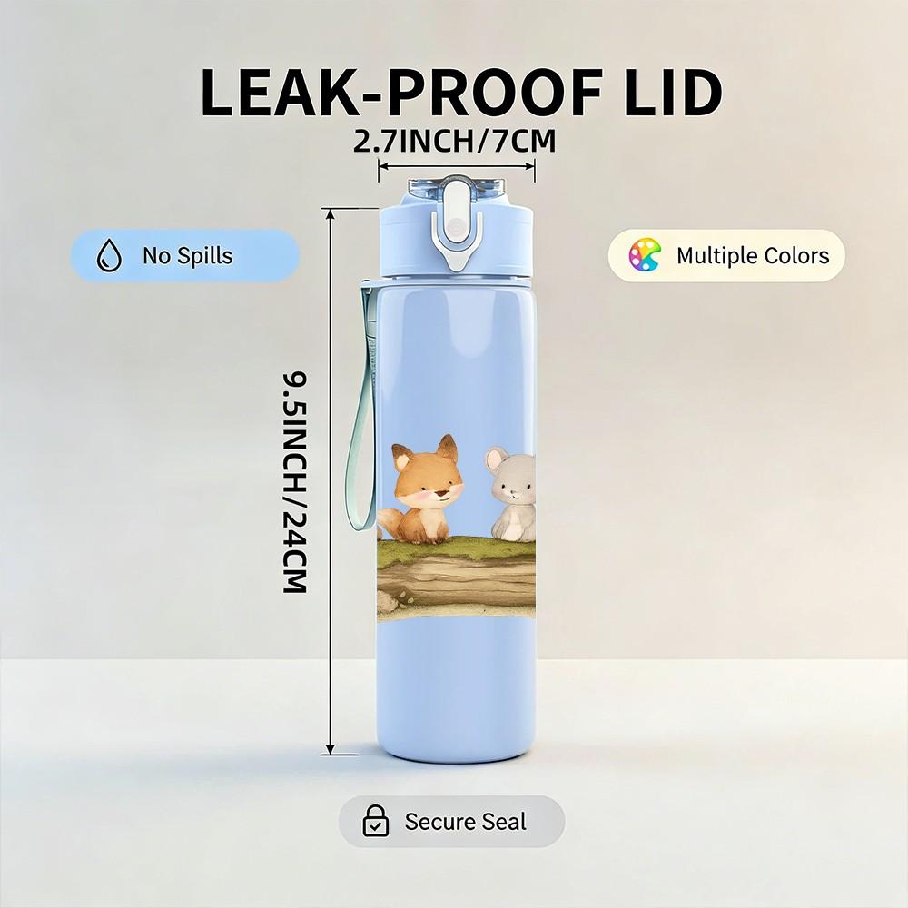 1PC Forest Bear Rabbit Family Print 750ml Color Plastic Sports Water Bottle Leakproof Flip Straw Lid Suitable for Sports Office Home Use