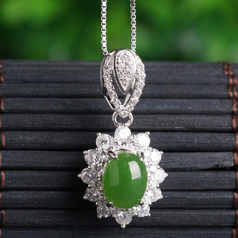 Hetian Jade Pendant 925 Sterling Silver Inlaid Jasper Pendant Ethnic Wind Green Jade Necklace 2026 45CM