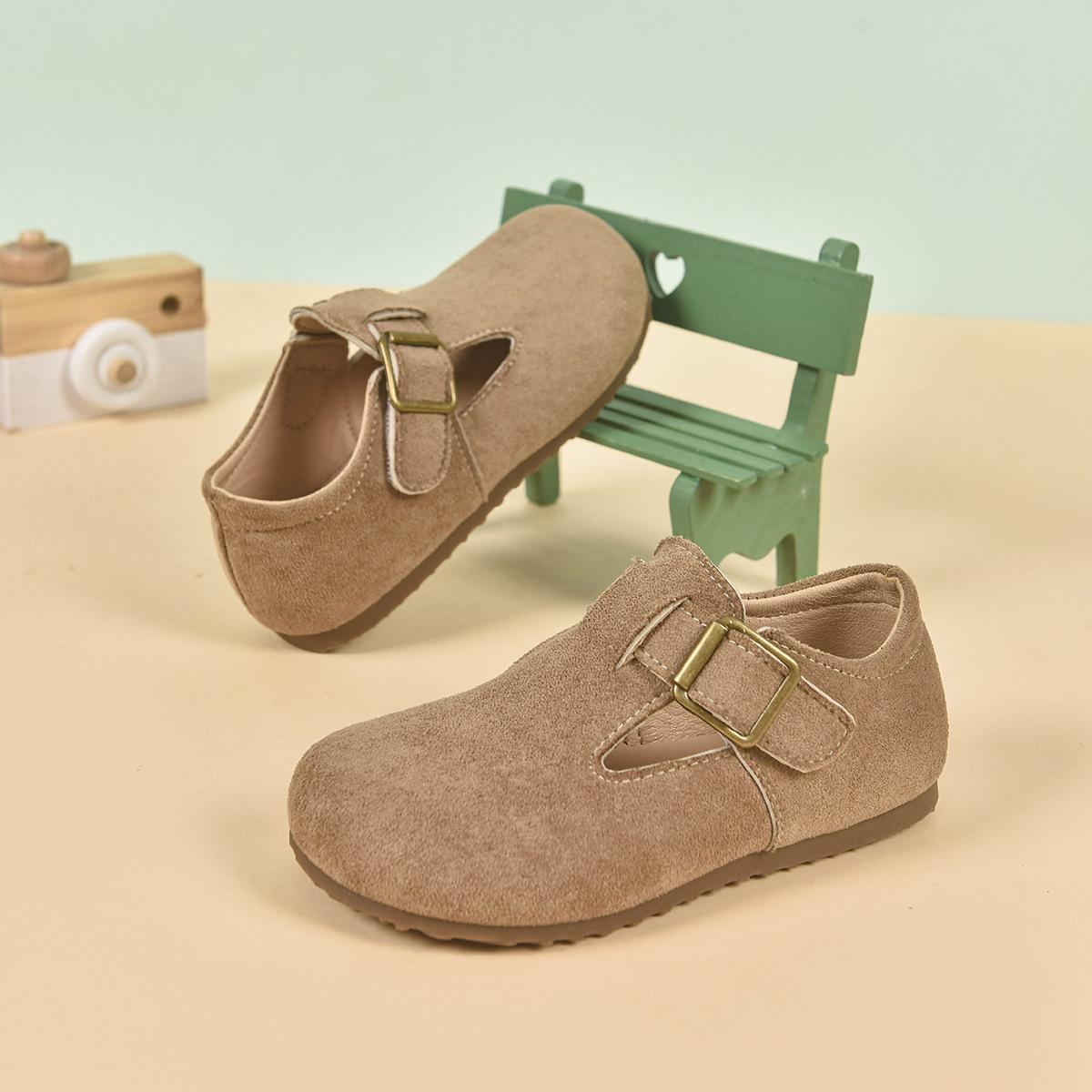 

Girls shoes, new spring and autumn models, Korean-style children s shallow suede shoes, breathable soft-soled slip-on Birkenstock shoes 26 хаки
