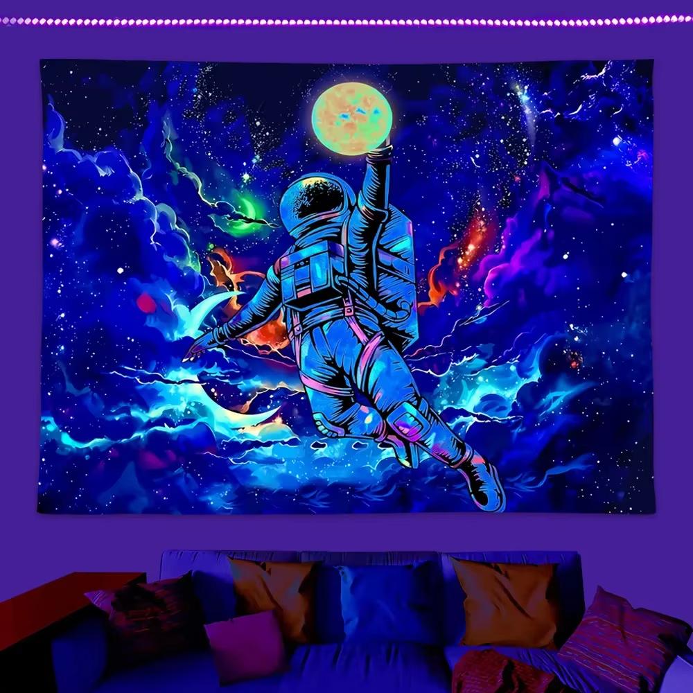 VIKAMA Tapisserie Astronaute Psychédélique Ciel Étoilé Nébuleuse Design Donut Néon Salle de Jeu Bohème Décoration Intérieure Dortoir Salon