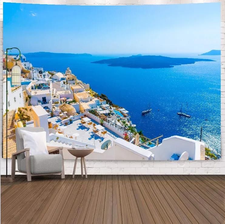 VIKAMA Tropical Beach Landscape Tapestry Summer Coconut Grove Waves Fresh Vacation Style Living Room Room Decoration