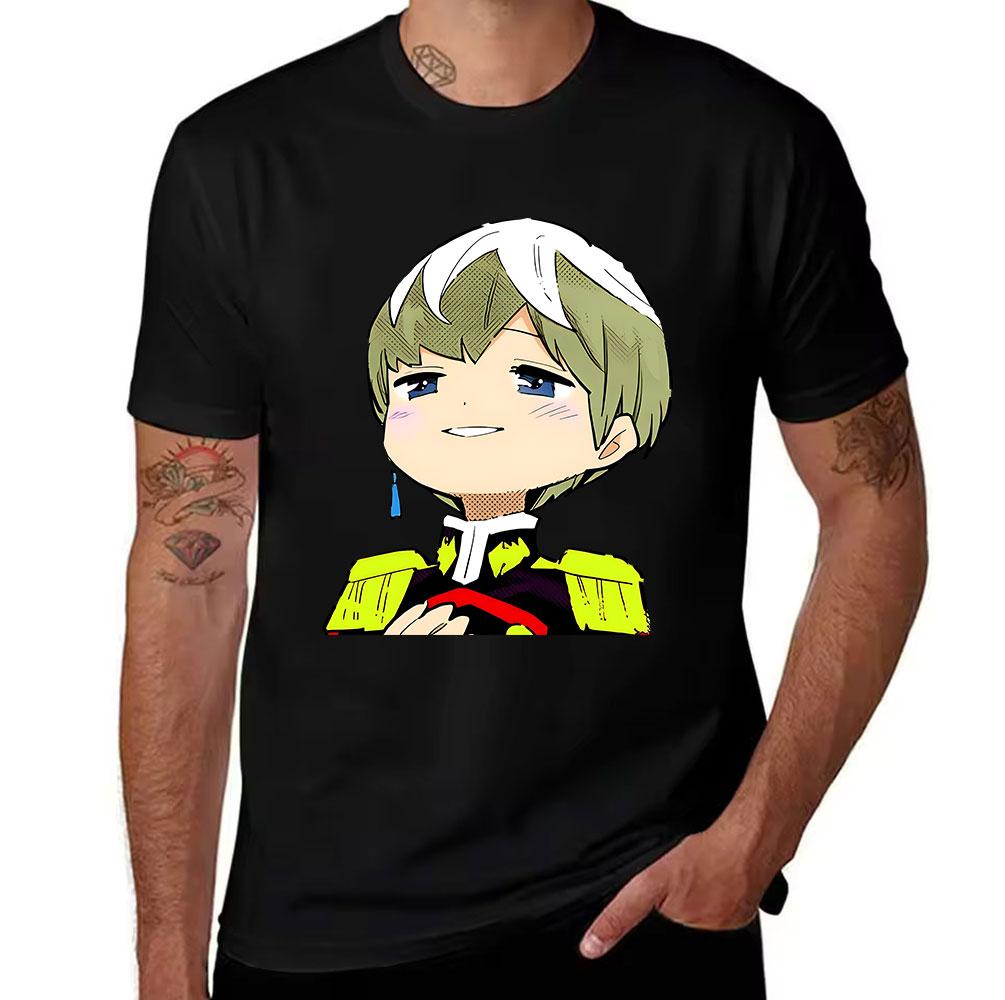 Unisexs Cotton Tshirt with Anime Chibi Officer Print Casual Short Sleeve Tees for Anime Fans