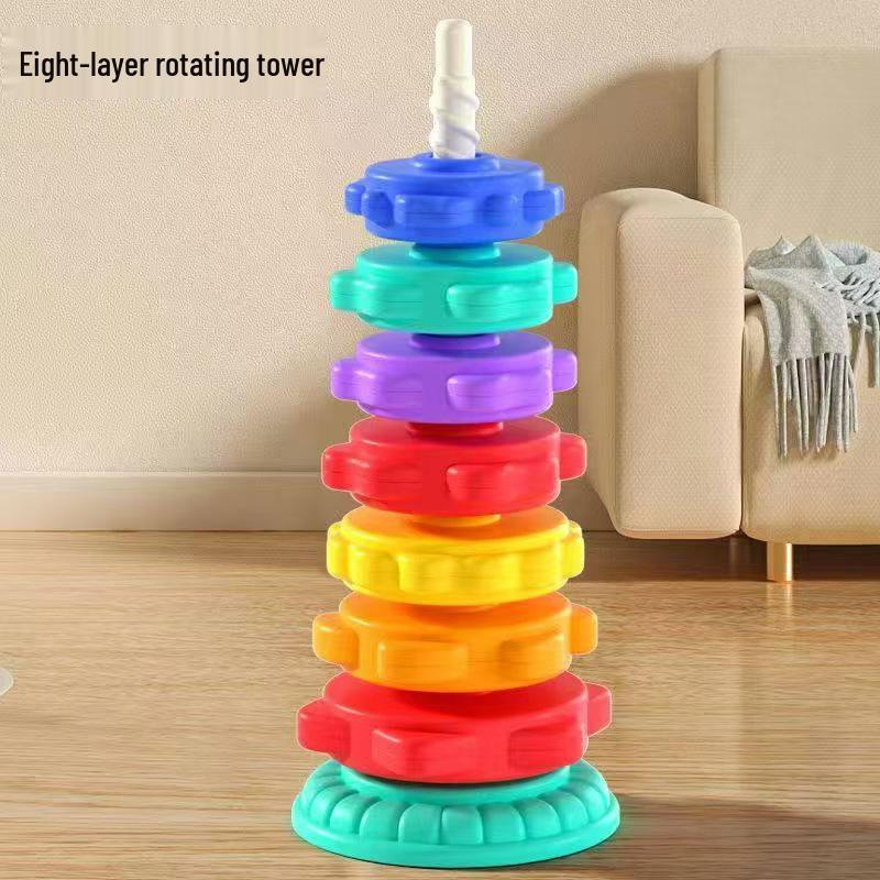Colorful Baby Stacking Rings - Rainbow Spinner Tower Educational Toy for Infants and Toddlers