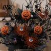 Outdoor Halloween Decor Artificial Branch with Pumpkin And Eyeball, Black Glitter Fake Twig Party Maple Leaves for Gothic Vase Filler, Party,