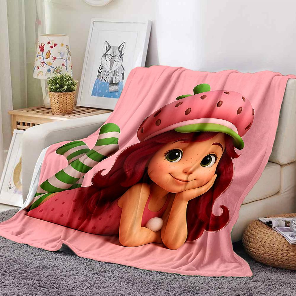 1Pc Strawberry Shortcake'S Sweet Adventure Blanket For Couch Bed Plush Cozy Fuzzy Blanket Super Soft Warm Blankets For Fall And Winter 0918257