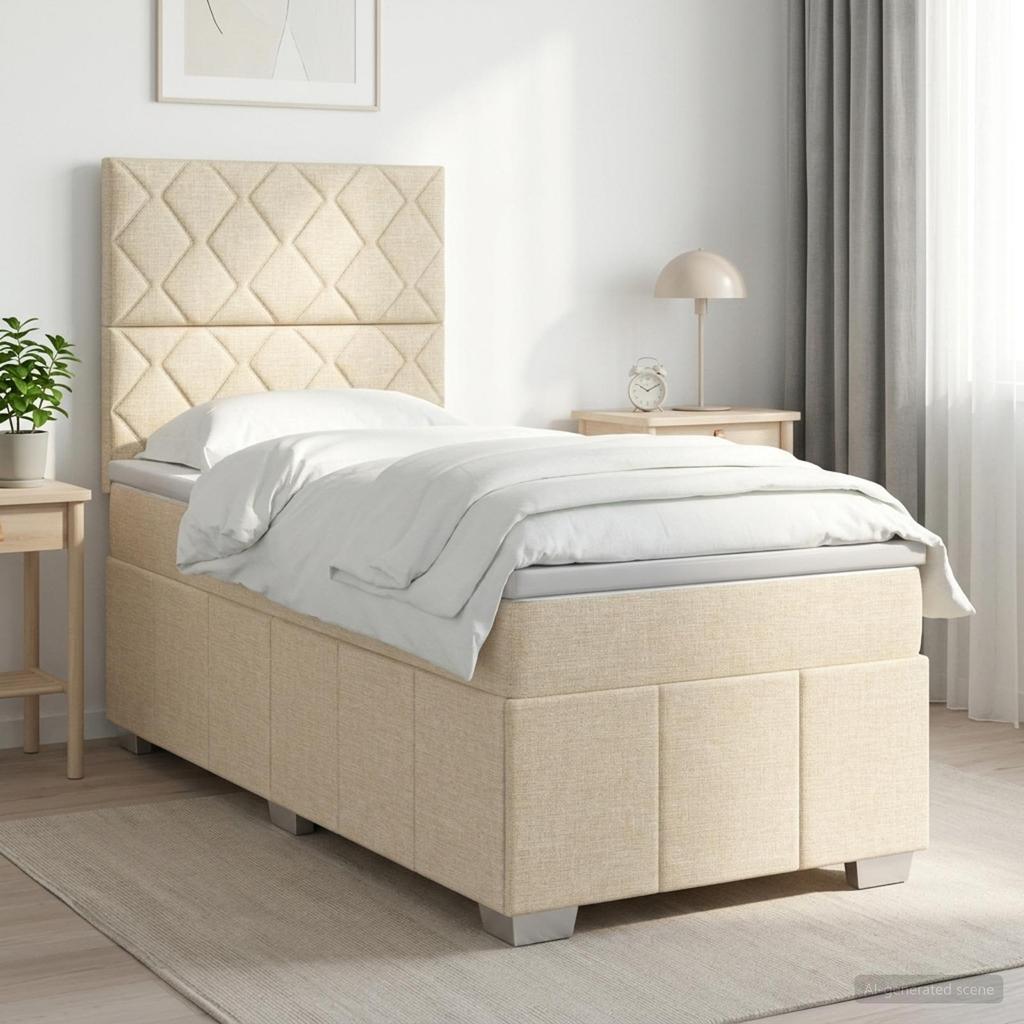 Box Spring Bed with Mattress Cream 100 X 200 Cm Fabric