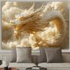 1 Pc 3D Dragon and Auspicious Clouds Art Tapestry - Stately White Polyester Wall Hanging, Polyester Fabric, Machine Washable