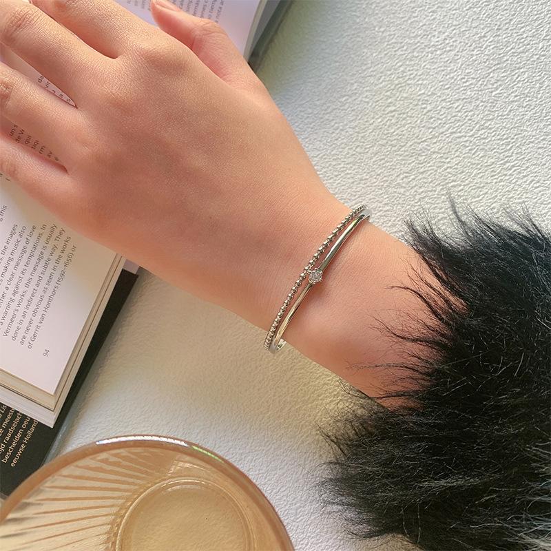 Fashion Geometric Double Layer Hollow Bead Bangle Micro Inlaid Diamonds 925 Sterling Silver Jewelry Opening Bracelets TYB633