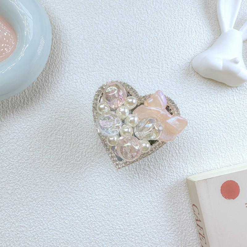 Mobile Phone Airbag Holder Korean Ins Style Pearl Rhinestone Colorful Bow Heart-shaped Back Sticker Light Luxury Stretchable Women