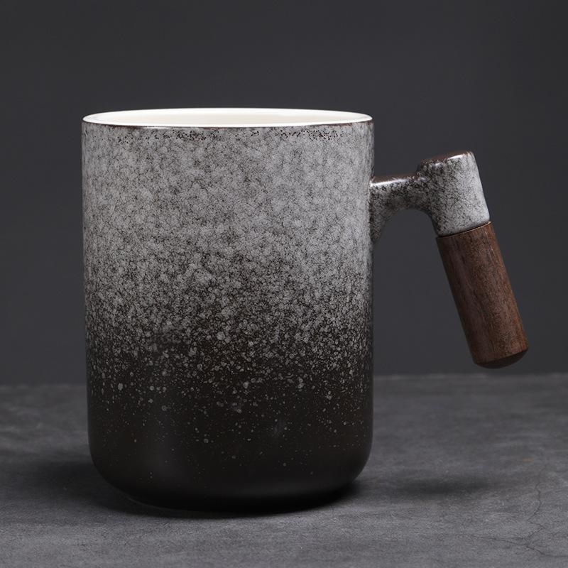 

800 мл гуртка великої місткості керамічна чашка для води з ефектом пічного випалу ретро грубозерниста керамічна кавова чашка креативна пивна чашка з дерев яною ручкою 800mL