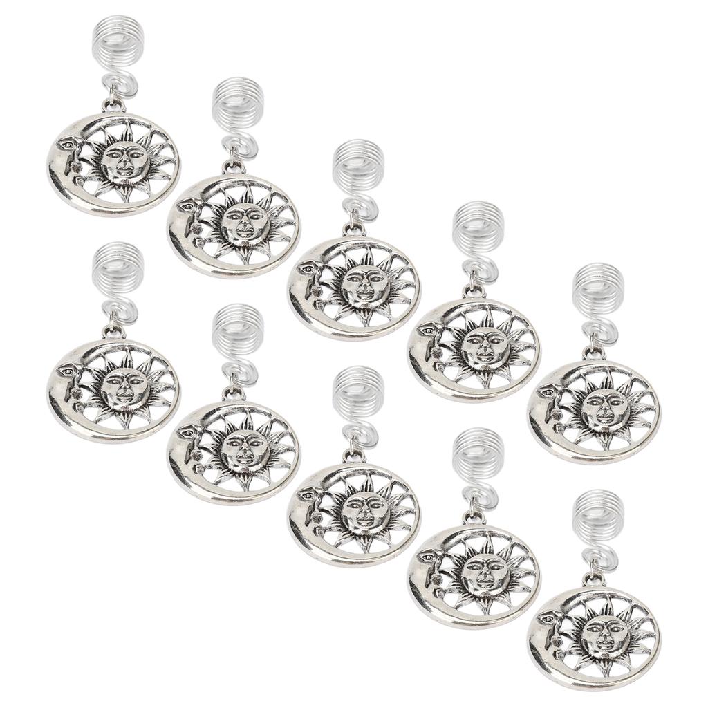 10pcs Metal Hair Beard Jewelry Moon Alloy Sun Pendant Dreadlocks Hair Braiding Decorative Accessories