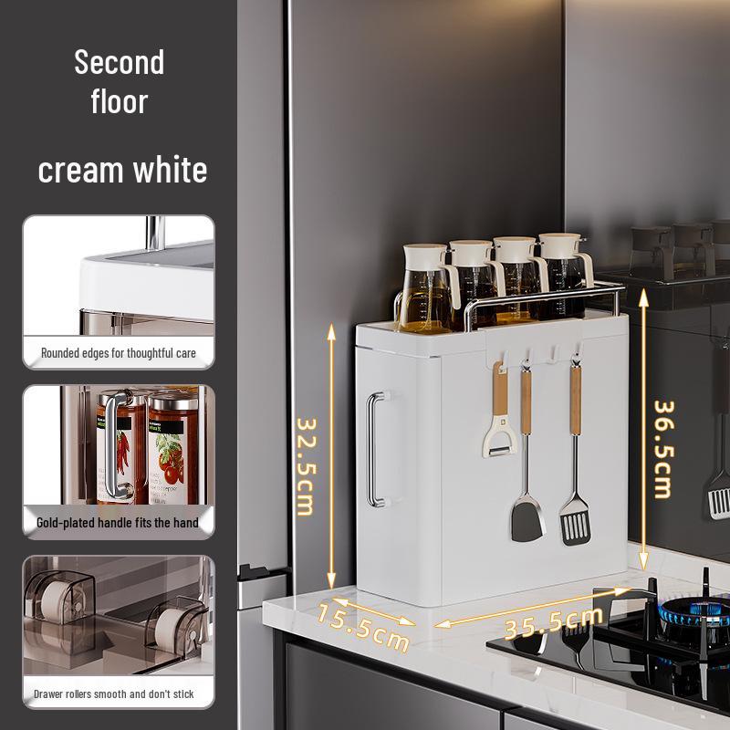 

Многоярусная кухонная полка для специй: Настольный органайзер для бутылок с маслом, солью, соевым соусом, уксусом и приправами с выдвижной функцией.