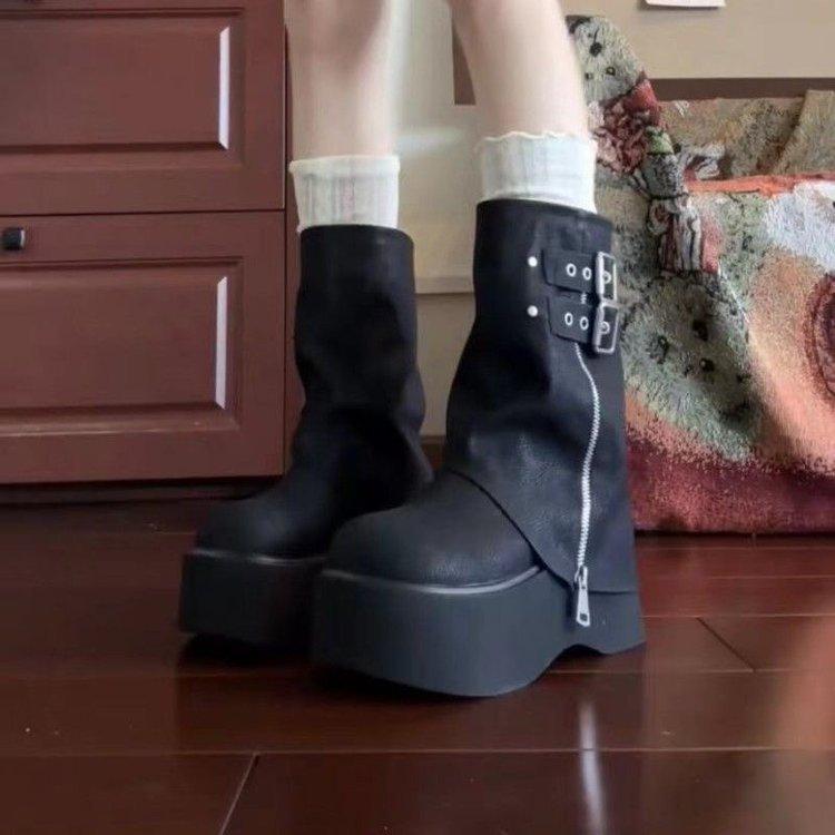 Thick-soled Ins Heightening Niche Design Fashion Boots Women's 2025 Autumn Beautiful Fashion Versatile Fashion Trouser Tube Boots