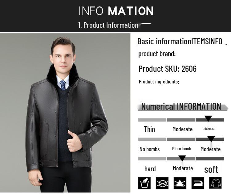 Luxury Men's Winter Leather Jacket with Down Liner - Middle-Aged Business Casual Warm Fur