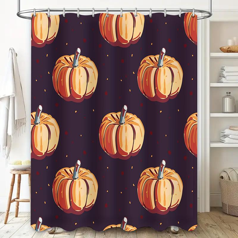 Festive Fall DecorPumpkin Pattern Bath Curtain for Bathroom, Waterproof Shower Curtains in Purple with Colorful Gourds Home Furn