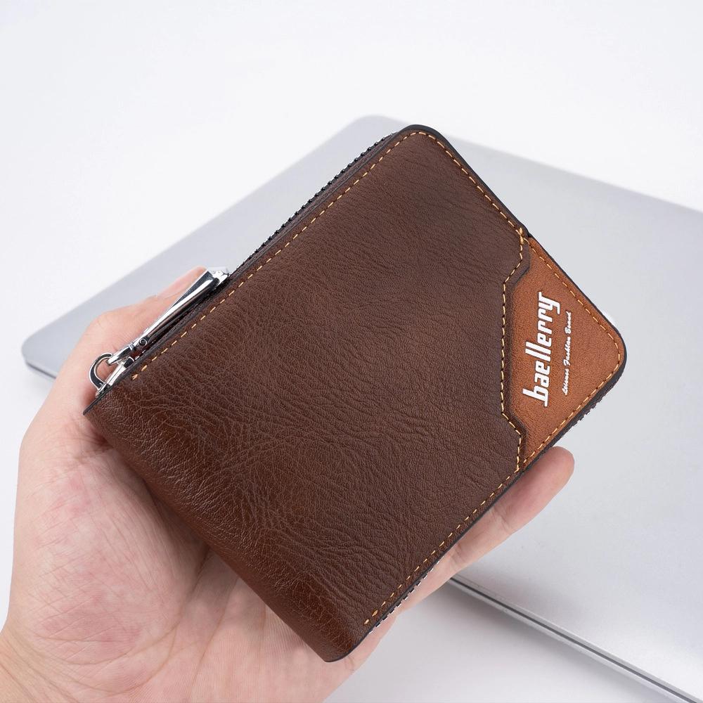 Leather Men's Short Wallet English Letter Pocket Purse Multifunction Anti-theft Cash Bag  Daily Use