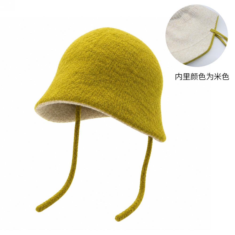 Autumn and winter knitted hat women's face small ear protector wool hat lace-up versatile windproof warm ear protector pullover hat