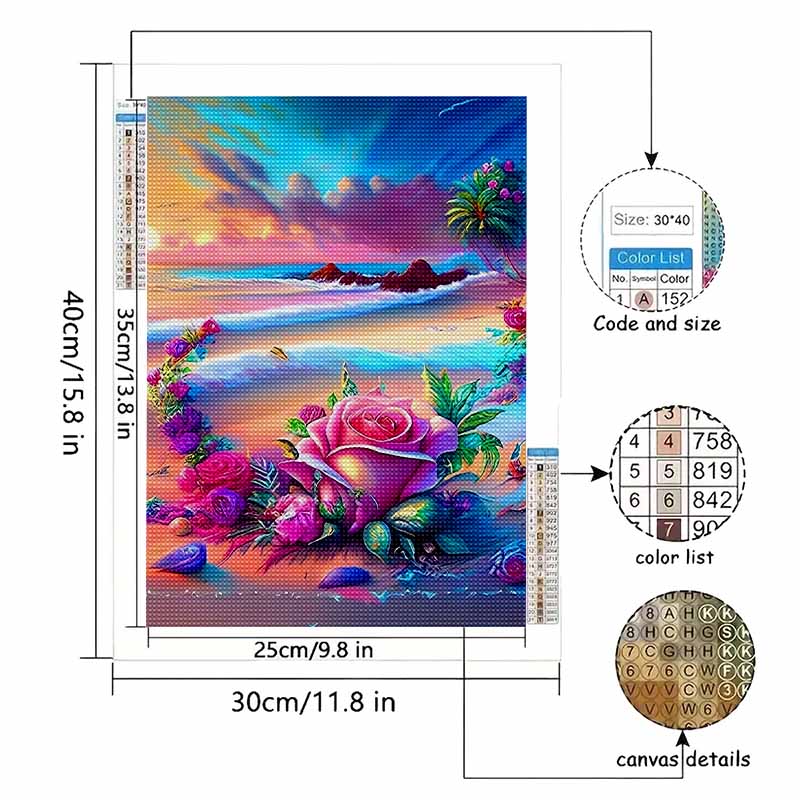 New Arrival 5D DIY Full Circle Diamond Painting "Seaside Flowers" Embroidery Cross Stitch Home Decor Gift