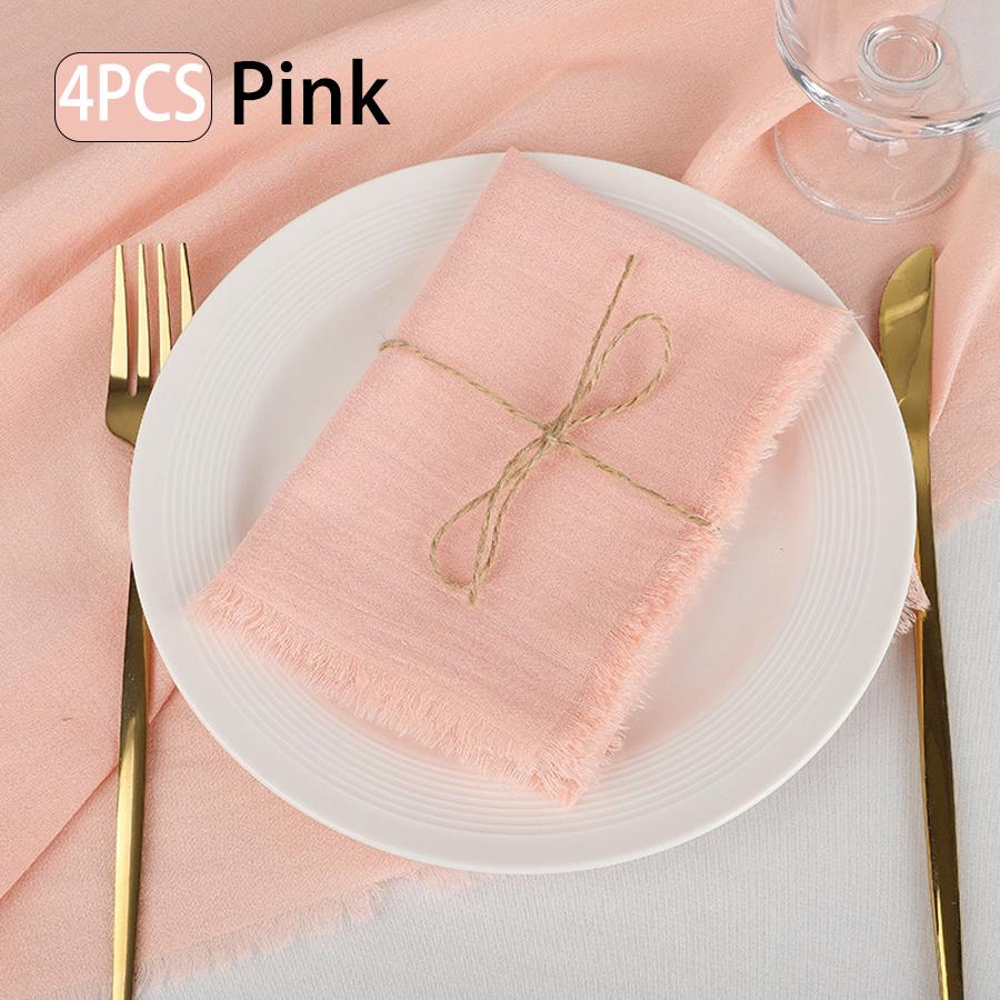 4-pack of vintage frayed-edge napkins, 42cm x 42cm, available in multiple colors, simple table decorations, Western-style napkins and tablecloths.