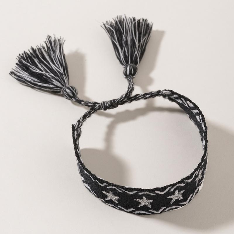 Богемный Ручной Работы Пятиконечная Звезда Кисточка Браслет Украшение серый/чёрный